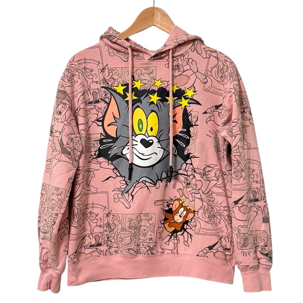 Tom & Jerry Pink Graphic Hoodie Sweatshirt